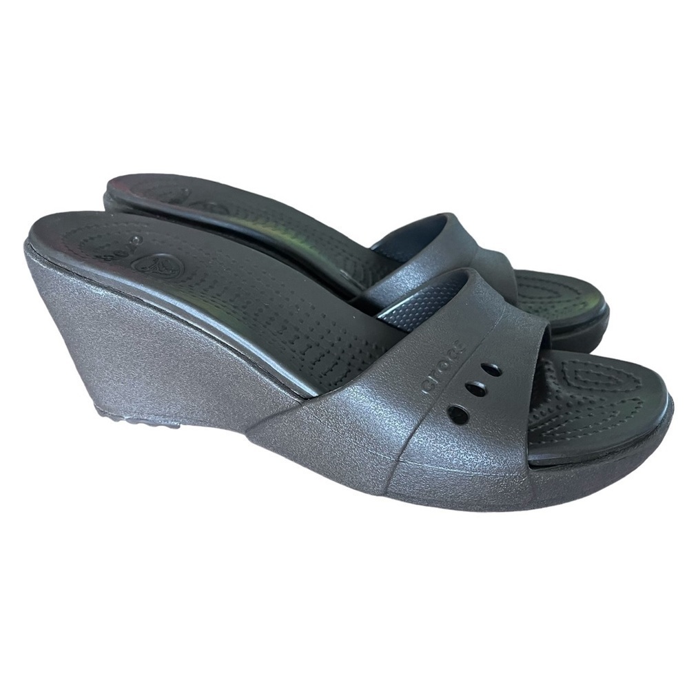 Crocs Kadee Wedge Sandals Slip On Open Toe Shoes Womens Sz 9 Brown